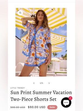 Commense Summer Print Orange & Light Blue Printed Button Down Top | Medium (New)